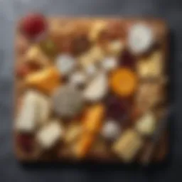 A beautifully arranged cheese platter showcasing a variety of cheeses and accompaniments.