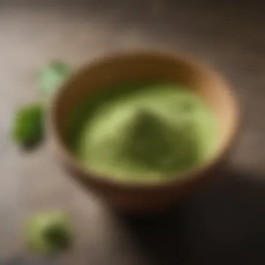 A vibrant display of premium matcha powder in a traditional bowl