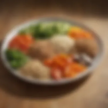 Balanced Plate of Whole Grains and Vegetables An appealing plate of whole grains accompanied by a variety of vegetables and protein sources.