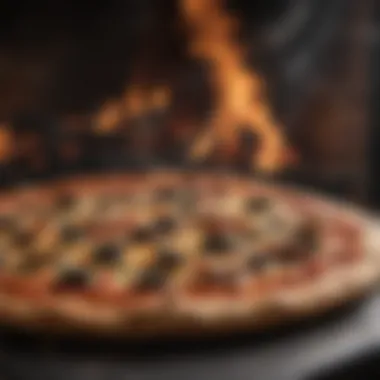 Deliciously crisp wood fired pizza emerging from the oven, highlighting the perfect char and toppings