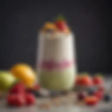 Nutrient-Packed Yogurt Smoothie A refreshing yogurt smoothie adorned with fruits and seeds, symbolizing nutrition