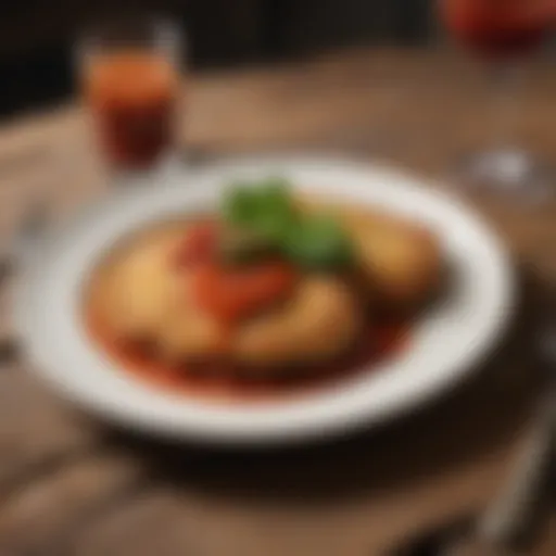 A succulent Zigeuner Schnitzel drizzled with vibrant pepper sauce, served on a rustic plate.